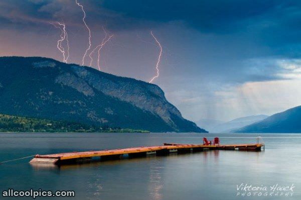 Cool Lightning Over Mountains